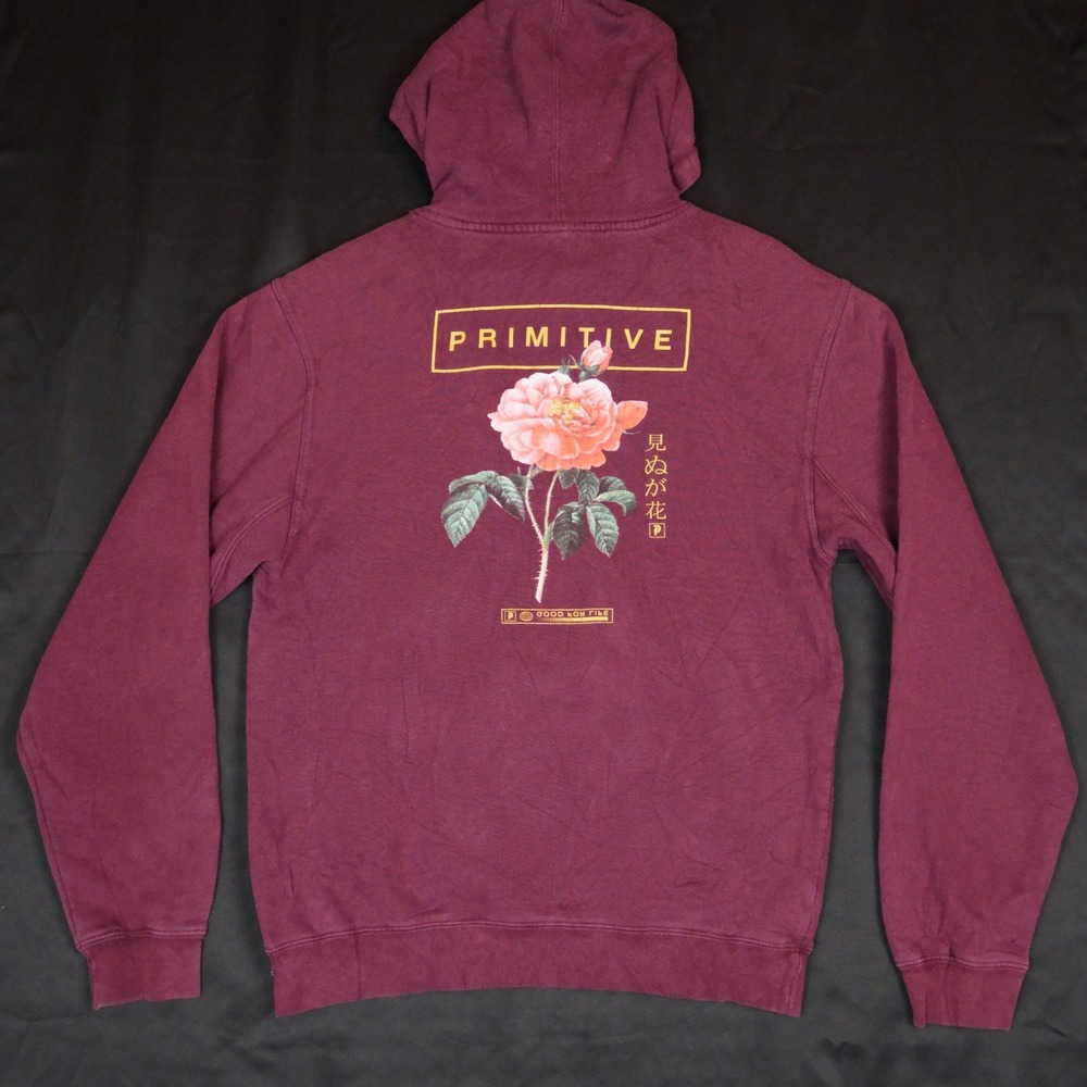 Primitive Skateboarding Hoodie Mens Medium Burgundy Floral Graphic Cotton Blend
